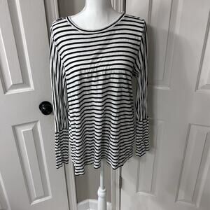 J Jill Navy Cream Stripe Shirt